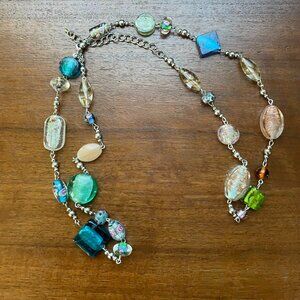 Premier Designs 34" Silver Chain Necklace with Art Glass – Lagenlook-Style